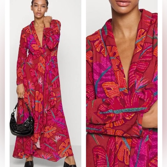 FARM Rio New Red Delicate Leaves Maxi Dress - Picture 2 of 9